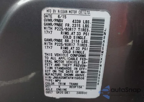 2015 Nissan Rogue Select S from USA, damaged, VIN JN8AS5MTXFW159506